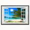 Designart - Window Open to Beach with Palm - Extra Large Seashore Framed Canvas Art